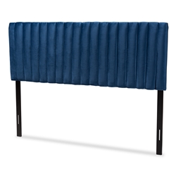 Baxton Studio Emile Modern and Contemporary Navy Blue Velvet Fabric Upholstered and Dark Brown Finished Wood Queen Size Headboard